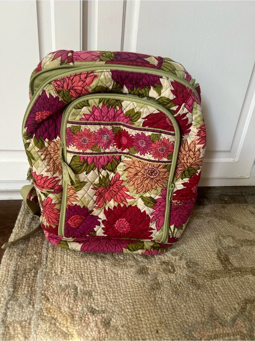 Vera Bradley Quilted Floral Backpack in Pink, Green, Cream